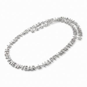 Black and Silver "Happy New Year" Beaded Necklace - 32 inches
