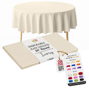 Round Ivory Plastic Table Cover | 84 in.