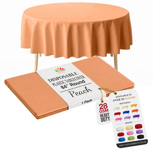 Round Peach Plastic Table Cover | 84 in.
