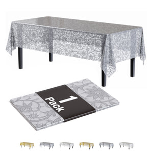 Silver Lace Plastic Table Cover | 54 in. x 108 in.