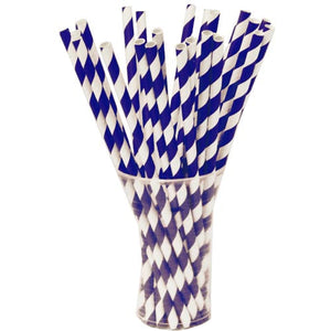Navy Blue Striped Paper Straws - 7.75 in. | 100 Count
