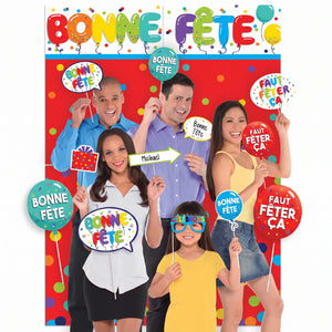 Birthday Party "Bonne Fête" Scene Setter with Fun Photo Booth Props Kit