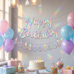 Iridescent "Happy Birthday" Luminous Letter Banner