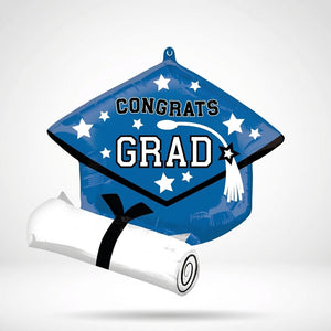Blue Graduation Cap Super Shape Foil Balloon