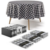 Round Black Gingham Plastic Table Cover