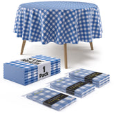 Round Blue Gingham Plastic Table Cover