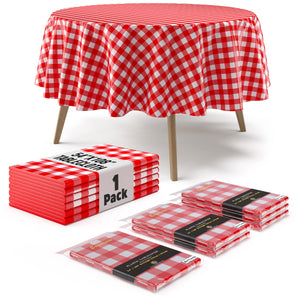 Round Red Gingham Plastic Table Cover - 84 in.