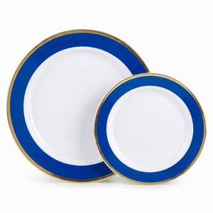 Royal Blue Bordered Premium Plastic Plate Set - 20 Pack