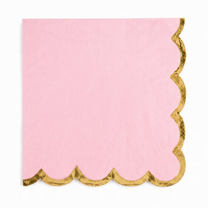 Pink Scalloped Edge Beverage Napkins with Gold Hot Stamp - 5 In. X 5 In.