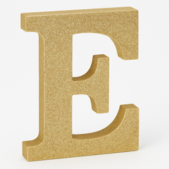 Glitter Gold Letter "E" MDF Sign - 4-Inch Standing or Hanging Decoration