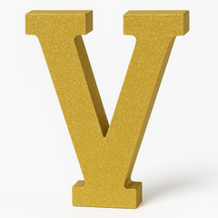 Glitter Gold Letter V Standing Block Sign - 4-Inch Party Decoration