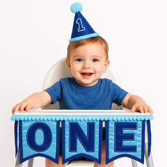Blue "One" High Chair Decoration Kit for Baby Boy's First Birthday