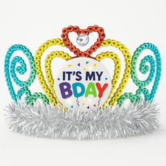 Flashing "It's My Bday" Celebration Tiara with Tinsel