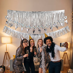 Silver Fringe Banner Kit - Metallic Party Backdrop Decoration