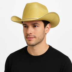 Gold Suede Cowboy Hat with Braided Cord - Perfect for Team Spirit Events