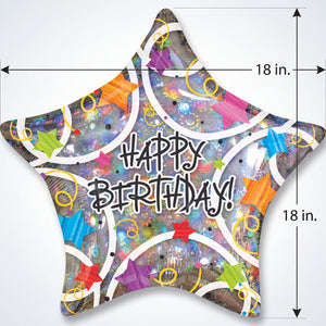 Star Shaped Holographic Happy Birthday Foil Balloon - 18 Inch