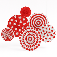 Canada Day Maple Leaf Paper Fan Decorations - 6 Pack