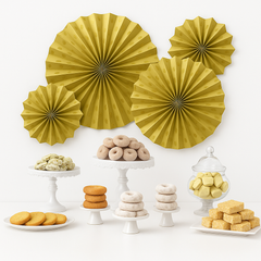 Glitter Gold Paper Fan Decorations Set