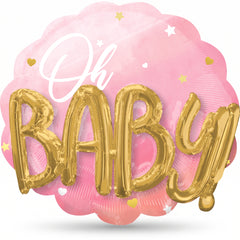 Oh Baby Pink & Gold Foil Super Shape Balloon