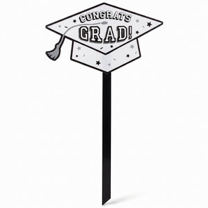 "Congrats Grad" White Lawn Sign with Stake