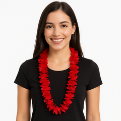 Vibrant Red Lei Necklace - 40" Tropical Accessory