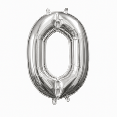 Silver Foil Number 0 Balloon - Air-Filled Metallic Decor