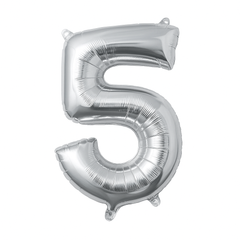 Silver Number 5 Foil Balloon - Metallic Air-Filled