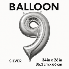 Silver Number '9' Metallic Foil Balloon