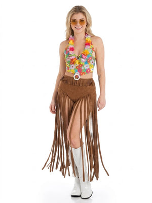 Hippie Festival Fringe Skirt Halloween Costume - Adult S/M