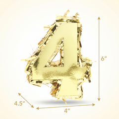Metallic Gold Number 4 Mini Piñata Decoration - 6-Inch