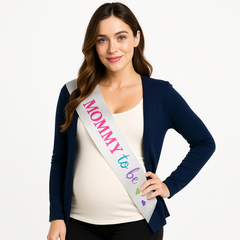"Mommy to Be" Baby Shower Sash - Silver Pastel Accents
