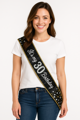 Black & Silver "It's My 30th Birthday" Sparkling Celebration Sash