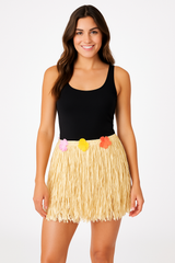 Adult Luau Party Hula Skirt with Floral Waist