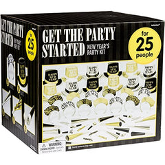 Amscan Get The Party Started New Year's 2025 Party Kit for 25, Includes Top Hats and Tiaras