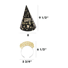 Amscan Elegant Eve 2025 New Year's Eve Decorations Party Supplies for 25, Includes Cone Hats and Tiaras