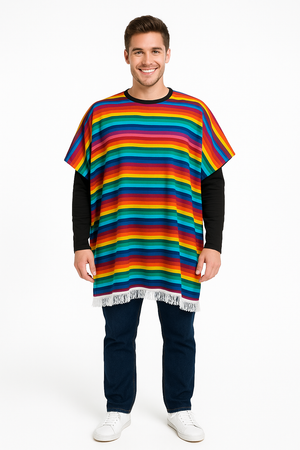 Vibrant Multicolored Fiesta Serape with Fringe Trim - One Size