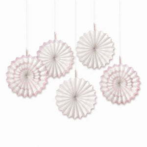 White Paper Fan Decorations, 7-Inch, 5-Pack for Any Occasion