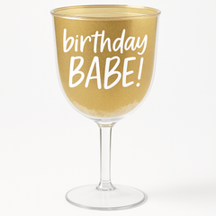 "Birthday Babe" Happy Cake Day Wine Goblet, Gold, 26 oz, 6 Pack