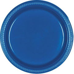 Royal Blue 7-Inch Round Plastic Dessert Plates - 20 Pack