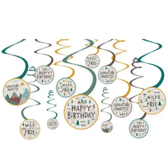 Wilderness Adventure Birthday Swirl Decorations - 12 Pack