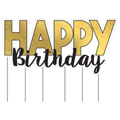 Black and Gold "Happy Birthday" Glitter Yard Sign with Stakes