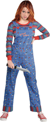 Women's Chucky Halloween Costume with Overalls & Mask - Child's Play Inspired