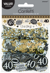Sparkling 40th Birthday Celebration Confetti Set - Black, Gold, Silver