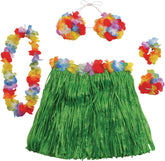Adult Hula Skirt Kit with Bra, Lei, and Wristlets - Green & Multicolor