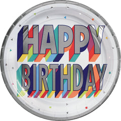 Metallic "Happy Birthday" Dessert Plates - 7", 8-Pack