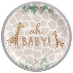 Soft Jungle 7" Round Paper Plates for Baby Shower