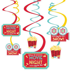 Movie Night Swirl Hanging Decorations - Hollywood Theme, 12-Pack