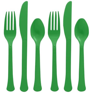 Festive Green Plastic Cutlery Assortment - 7.5 in.