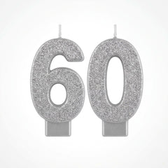 Glitter Silver "60" Birthday Candles Set