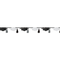 Class 101 - Grad Cap Hanging Garland Banner Decoration, Black/White, 12-in, for Graduation